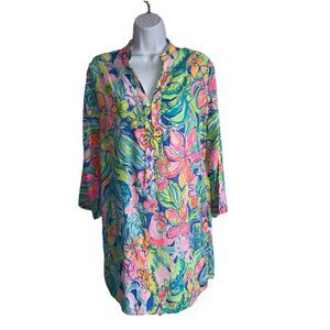 Lilly Pulitzer Esme Swim Cover Up Tunic Dress Size XS Surf Gypsy Bennet Blue